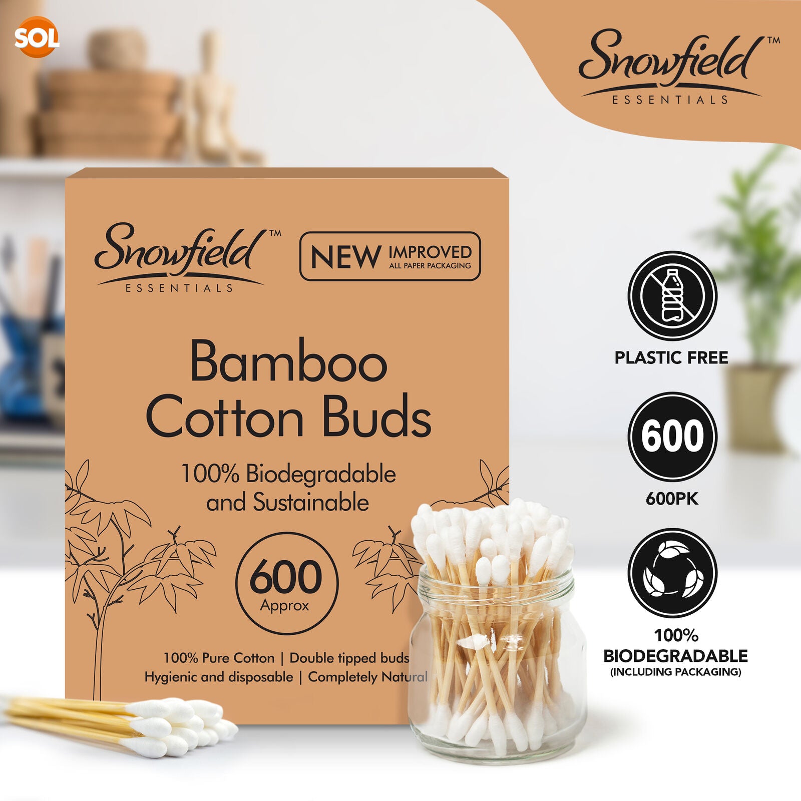 600 Bamboo Cotton Buds Wooden ECO Friendly Makeup Ear Swabs Biodegradable Vegan