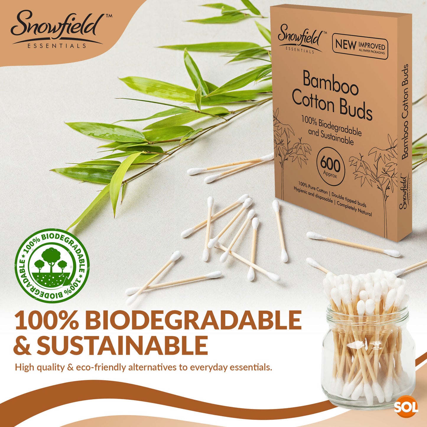 600 Bamboo Cotton Buds Wooden ECO Friendly Makeup Ear Swabs Biodegradable Vegan