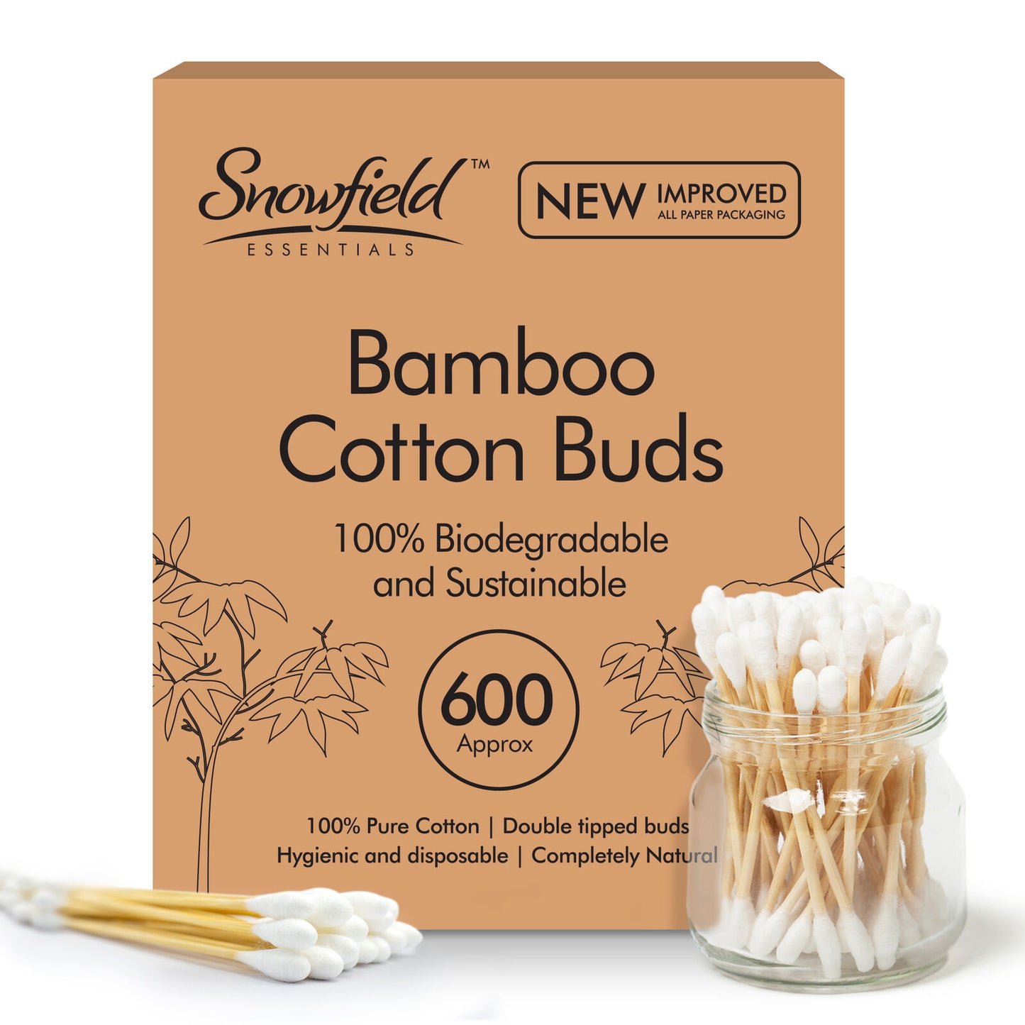 600 Bamboo Cotton Buds Wooden ECO Friendly Makeup Ear Swabs Biodegradable Vegan